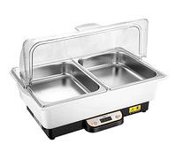 Electric Heating Buffet Stove Stainless Steel Buffet Stove Buffet Tableware Holding Stove with Temperature Display Transparent PC Acrylic Cover for Hotel Restaurant