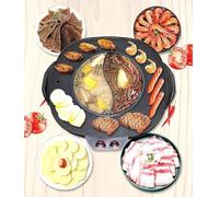 Electric Hot Pot e grill, 2000 W, padella elettrica multifunzione, capacità 3 l, con coperchio, manico del coperchio, per interni, coreano, barbecue, fonduta e raclette XXL, per 5-6 persone