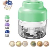 Electric Mini Garlic Chopper Set, Multi-Functional Portable Vegetable Cutter Set, 250/320ml Rechargeable Wireless Food Small Processor For Chili Onion Ginger Celery (Green,320ml)