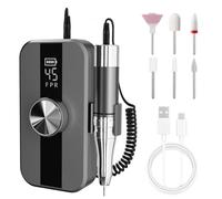 Electric Nail Drill Kit, 45000rpm Rechargeable Nail Drill, Gray | 0-45000RPM adjustable speed Electric Nail Drill Kit, 5hr long battery life, salon & home use, multi-functional bits