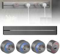 Electric Power Strip with Movable Rail, Rail Power Socket Strip with Universal Outlets, Movable Track Socket with LED Light, Wall-Mounted Power Rail for Kitchen, Office, Living Room, Study