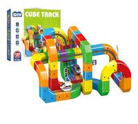 Electric Train Set Flexible Race Track,3D Embedded Layouts Train Track Set for Kids, Gravity-Defying Motorized Car & Rail Cube Building Toy, Christmas Birthday Gifts for Boys Girls (123pcs)