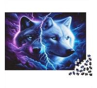 Electric Wolf Duo Colourful Black & White Wolf Art 1000 Pcs Puzzle Adults And Children Beautifully Illustrated 70x50cm/1000pcs