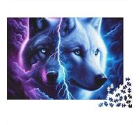 Electric Wolf Duo Premium 1000 Pezzi Puzzle Jigsaw per Adulti Lupo Diviso Bianco e Nero con Fulmine Spesso Robusto Alta Qualità Vivace Sfidante Difficile Sollievo Stress 52x38cm/1000pz