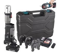 Electrical Hydraulic Pipe Press Tool for Plumbing Copper PEX Multilayer Crimping, 180° Swivelling Barrel, 2~4S Per Cycle Time, with 3 Press Jaws, 2 Batteries, 1 Charger and Carrying Case