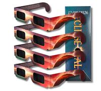 ELECTROHOGAR 4 Occhiali per Eclissi Solare ISO 12312-2 e CE | Filtro UV/IR, montatura in cartone pieghevole, taglia unica adulti e bambini, custodia individuale