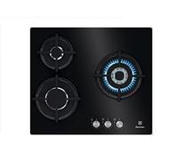 Electrolux KGE6633NOK Piano cottura a gas da 60 cm e 3 zone, Zona Wok, comandi anteriori, calore istantaneo, auto-accensione elettronica, termocoppia di sicurezza, include iniettori per scambio, nero