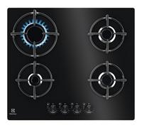 Electrolux Piano Cottura Gas EGG64272K Serie 600 Gas on Glass 60cm da Incasso, 4 Fuochi, Bruciatore Rapido, Bruciatore Wok, Precisa Regolazione della Fiamma, Sicurezza Sicurgas, 590x520cm, Nero