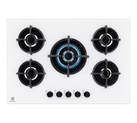 Electrolux Piano Cottura Gas EGG75372W Serie 600 Gas on Glass 75cm da Incasso, 5 Fuochi, Bruciatore Rapido, Bruciatore Wok, Precisa Regolazione della Fiamma, Sicurezza Sicurgas, 590x520cm, Bianco