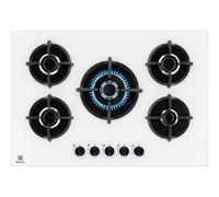 Electrolux Piano Cottura Gas EGG75372W Serie 600 Gas on Glass 75cm da Incasso, 5 Fuochi, Bruciatore Rapido, Bruciatore Wok, Precisa Regolazione della Fiamma, Sicurezza Sicurgas, 590x520cm, Bianco