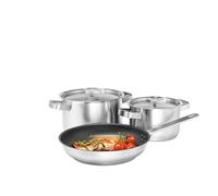 Batteria di Pentole da 3 Pezzi + 2 Coperchi in Acciaio Inox Ideale per Tutti i Piani Cottura, Induzione Compreso