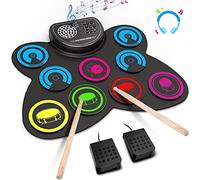Electronic Drum Set, EKEMOND 9 Drum Practice Pad with Headphone Jack, Roll-up Drum Pad Machine Built-in Speaker Drum Pedals Drum Sticks 10 Hours Playtime, Ideal Christmas Holiday Gift for Kids