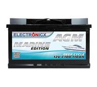 Electronicx AGM batteria di alimentazione marina 12V 110Ah / 110 Ah batteria solare deep cycle senza manutenzione sigillata polo positivo a destra - barca yacht veliero camper 315×175×190mm