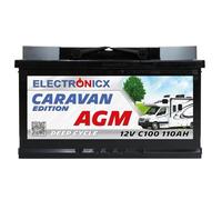 Electronicx AGM Caravan Edition batteria di alimentazione 12V 110Ah / 110 Ah - batteria deep cycle per camper, roulotte, solare, tempo libero, campeggio - senza manutenzione, sigillata 315×175×190 mm