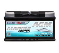 Electronicx AGM Marine Edition 12V 120Ah - Batteria di alimentazione Deep Cycle, senza manutenzione e sigillata, batteria solare, camper, barca, yacht, 353×175×190 mm, AGM C100 120 Ah