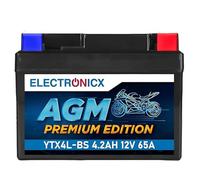 Electronicx AGM Premium Edition YTX4L-BS 12V 4,2Ah 50A - batteria moto compatta, sigillata, senza manutenzione, resistente a perdite e vibrazioni - per scooter, moto, quad, ATV, moped