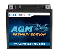 Electronicx AGM YTX14-BS Batteria Moto 12V 14Ah 200A - Sigillata, senza manutenzione, compatta e resistente alle vibrazioni - Potente starter per moto, scooter, quad, ATV e trattorini rasaerba