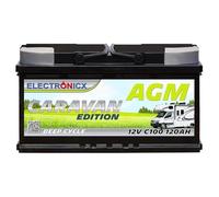 ELECTRONICX Batteria AGM a Scarica Lenta 12V 120Ah C100 Edizione Caravan - Sigillata, Senza Manutenzione, alle Vibrazioni - Batteria AGM per Camper, Barca, Pannelli Solari, Sistemi Off-Grid