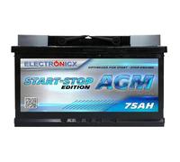 Electronicx Batteria Auto AGM 75Ah 12V - sigillata, resistente alle vibrazioni, compatibile con Start-Stop, batteria di avviamento ad alte prestazioni 750A EN, 75 Ah, compatta, affidabile, sicura