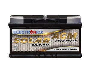 Electronicx Batteria di alimentazione AGM 120Ah 12V - Deep Cycle Solar Edition - Batteria solare 12V C100 - 353x175x190mm - senza manutenzione - per camper, barca, fotovoltaico 120 Ah