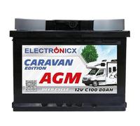 Electronicx batteria di alimentazione AGM Caravan Edition 12V 80Ah / 80 Ah deep cycle sigillata senza manutenzione, polo positivo a destra - camper roulotte batteria solare tempo libero 242×175×190mm
