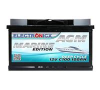 Electronicx batteria di alimentazione AGM Marine Edition 12V 100Ah / 100 Ah deep cycle sigillata senza manutenzione, polo positivo a destra - batteria per barca, yacht, vela, camper 278×175×190mm