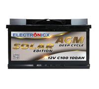 Electronicx batteria di alimentazione AGM SOLAR 12V 100Ah / 100 Ah deep cycle sigillata senza manutenzione, polo positivo a destra - batteria solare fotovoltaica 278×175×190mm per tempo libero