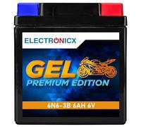 Electronicx GEL-6N6-3B Batteria moto 6V 6Ah - senza manutenzione, sigillata, resistente a perdite e vibrazioni - compatta 97×56×111 mm - per scooter, quad, rasaerba, jetski