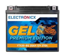Electronicx YTX20-BS GEL Batteria Moto 12V 20Ah 270A - Starter compatto, sigillato, senza manutenzione - resistente a vibrazioni e perdite - per moto, quad, scooter, ATV - pronta all’uso