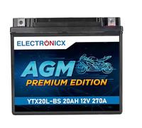 Electronicx YTX20L-BS AGM Batteria Moto 12V 20Ah 270A - Senza manutenzione, sigillata, compatta e potente - per scooter, quad, ATV, moto - starter antivibrazione pronto all’uso
