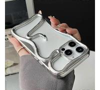 (Electroplated Silver, Multicolor) For iPhone 16 Pro Max Bumper Case 3D Snake Hollow TPU Phone Cover - Electroplated Black
