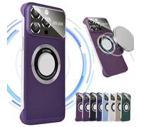 Electroplating Heat Dissipation Magnetic Hollow Phone Case for IPhone 15 14 13 12 Pro Max, Borderless Large Window Magnetic Cooling Case, Ice Sense Heat Dissipation Phone Cover (15Pro,Dark Purple)