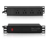 ElecVoztile PDU rack da 10", 4 uscite posteriori, protezione da sovratensioni 1020J e interruttore da sovraccarico 15A, montaggio su rack 1U, prese multiple per montaggio su rack