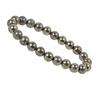 ELEDORO Bracciale in vera pietra preziosa Charkra con perle di 8 mm, 17 cm, Gemma, Pirite,