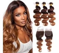 ELEE'S HAIR Fasci di capelli umani brasiliani Ombre con chiusura Body Wave Doppia trama Remy Capelli T4/30 Colore per donne nere (16 18 20+14)