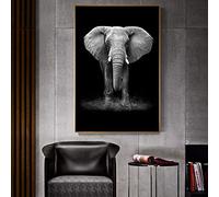 Elefante africano Wall Art Dipinti su tela Animali in bianco e nero Cornice dorata Stampe Immagine da parete per soggiorno Decor 40x65cm/16x26in Cornice dorata