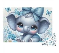 Elefante blu carino Puzzle 1000 Pezzi Puzzle per Adulti Stile animale disegnato a mano Gioco di Puzzle 1000 Pezzi Carta Relax Decorazione Regalo 70x50cm/1000pcs