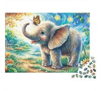 Elefante Cartone Animato Puzzle 1000 Pezzi Adulti Cucciolo Elefante Farfalla Stelle Premium Alta Qualità Spesse Resistenti Stimolanti Antistress Gioco Famiglia 38x26cm/1000pz