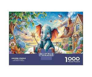 Elefante Cartone Animato Puzzle da Assemblare in Bundle Carta Spessa Dumbo vicino alla Casetta e Giardino Fantastico Decorativo Gioco per la Famiglia 38x26cm/1000pezzi