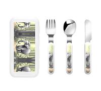 Elefante che cammina Stoviglie per bambini Set da 3 pezzi, coltello riutilizzabile, forchetta e cucchiaio, stoviglie portatili per la protezione degli alimenti per bambini