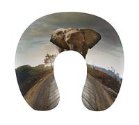 Elefante che cammina sulla strada Cuscino a forma di U Comodo cuscino da viaggio Poggiatesta Cuscino di supporto per il collo Memory Foam Accessorio da viaggio per aereo Sollievo dal dolore al collo d