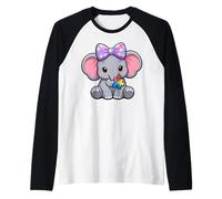 Elefante Che Indossa Un Fiocco per Capelli per la consapevolezza dell'autismo Maglia con Maniche Raglan