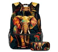 Elefante colorato resta alla moda e organizzato con questo set di 2 zaini per ragazzi ragazze adolescenti, la tua borsa per libri da viaggio definitiva!, Multicolore#05, B:29.4x20x40cm\