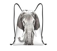 Elefante con titolo artistico: borsone leggero con coulisse, impermeabile, pieghevole, con tracolla regolabile, ideale per sport, yoga, viaggi e scuola, Nero , M