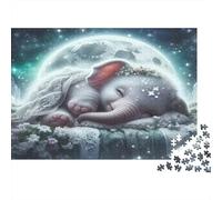 Elefante da sogno e ragazza Puzzle 1000 Pezzi Carta per Adulti Notte Luna Stile fiabesco Puzzle per Famiglia Relax Decorazione Regalo 38x26cm/1000pcs