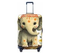 Elefante dei cartoni animati con la pittura delle piante, coprivaligia elastico lavabile, coprivaligia alla moda, coprivaligia antipolvere, adatto per 18-32 pollici, nero,