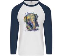 Elefante Disegnato a Mano Acquarello Uomo L/S Baseball T-Shirt
