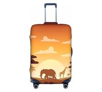 Elefante e giraffa al tramonto copertura per bagagli, copertura stampata per valigie, copertura per bagagli divertente, adatta per bagagli da 45 a 81 cm, bianco, S