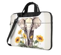 Elefante e Girasole Laptop Tote Bag per Uomini Donne Laptop Sleeve Shoulder Cartella Messenger Borsa del Computer, nero, 14 inch