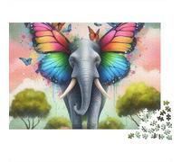 Elefante Farfalla Arcobaleno Puzzle 1000 Pezzi Carta Scena Forestale Puzzle per Adulti Puzzle per Famiglia Relax 38x26cm/1000pcs